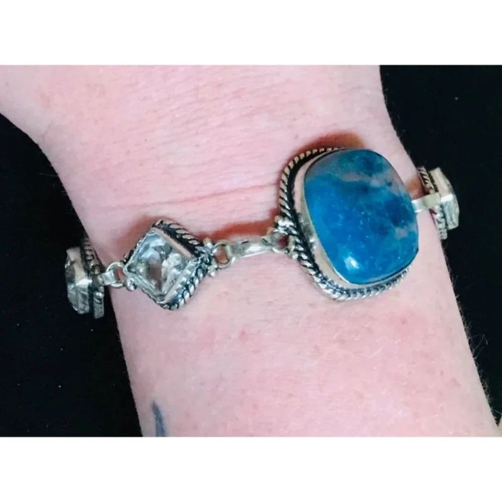 Blue Apatite Boho Bracelet Whimsigoth Topaz Style 7.5